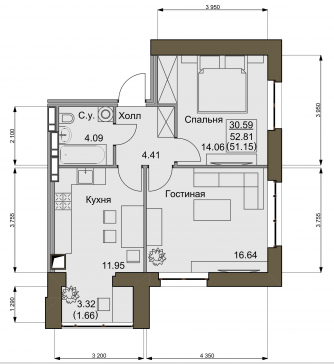 2-кімнатна 52.81 м² в ЖК Софіївський квартал від 15 100 грн/м², с. Софіївська Борщагівка