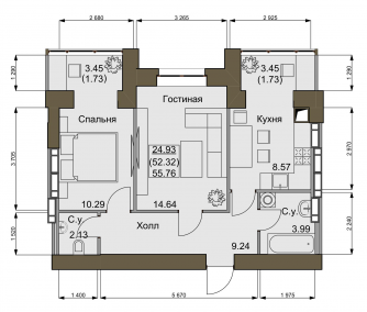 2-комнатная 55.76 м² в ЖК Софиевский квартал от 15 100 грн/м², с. Софиевская Борщаговка