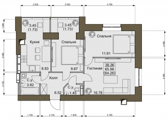 3-кімнатна 65.98 м² в ЖК Софіївський квартал від 15 000 грн/м², с. Софіївська Борщагівка
