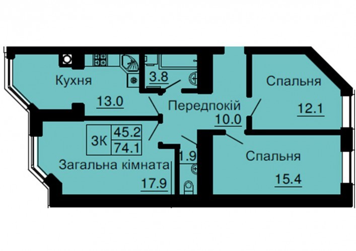 3-кімнатна 74.1 м² в ЖК Sofia Nova від 35 000 грн/м², с. Новосілки