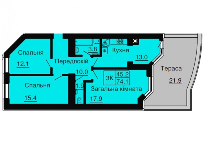 3-кімнатна 74.1 м² в ЖК Sofia Nova від 35 000 грн/м², с. Новосілки