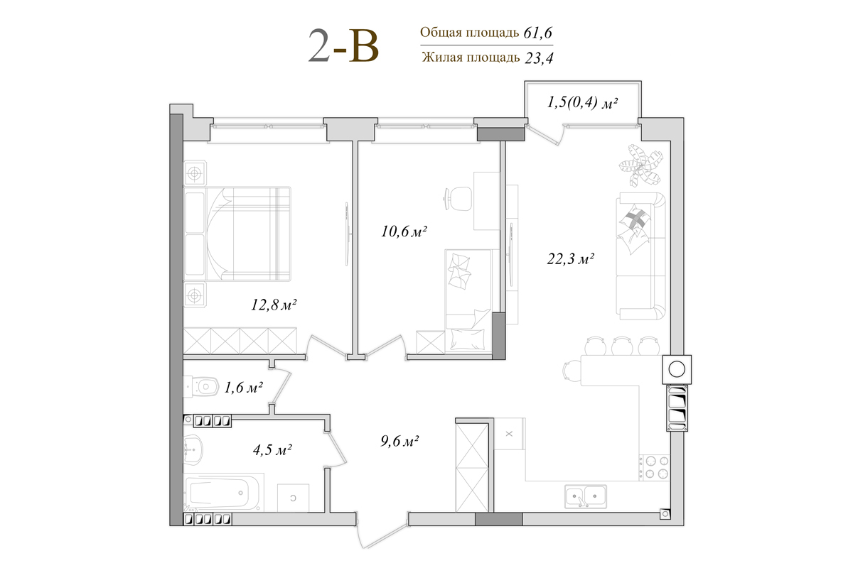 2-кімнатна 61.6 м² в КБ DeLuxe від 20 500 грн/м², м. Ірпінь