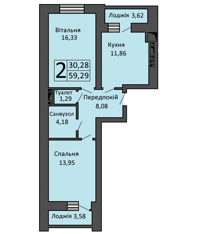 2-кімнатна 59.29 м² в ЖК Левада від 15 000 грн/м², м. Бориспіль