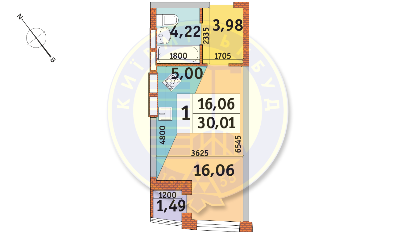 1-кімнатна 30.41 м² в ЖК Медовий від 24 450 грн/м², Київ