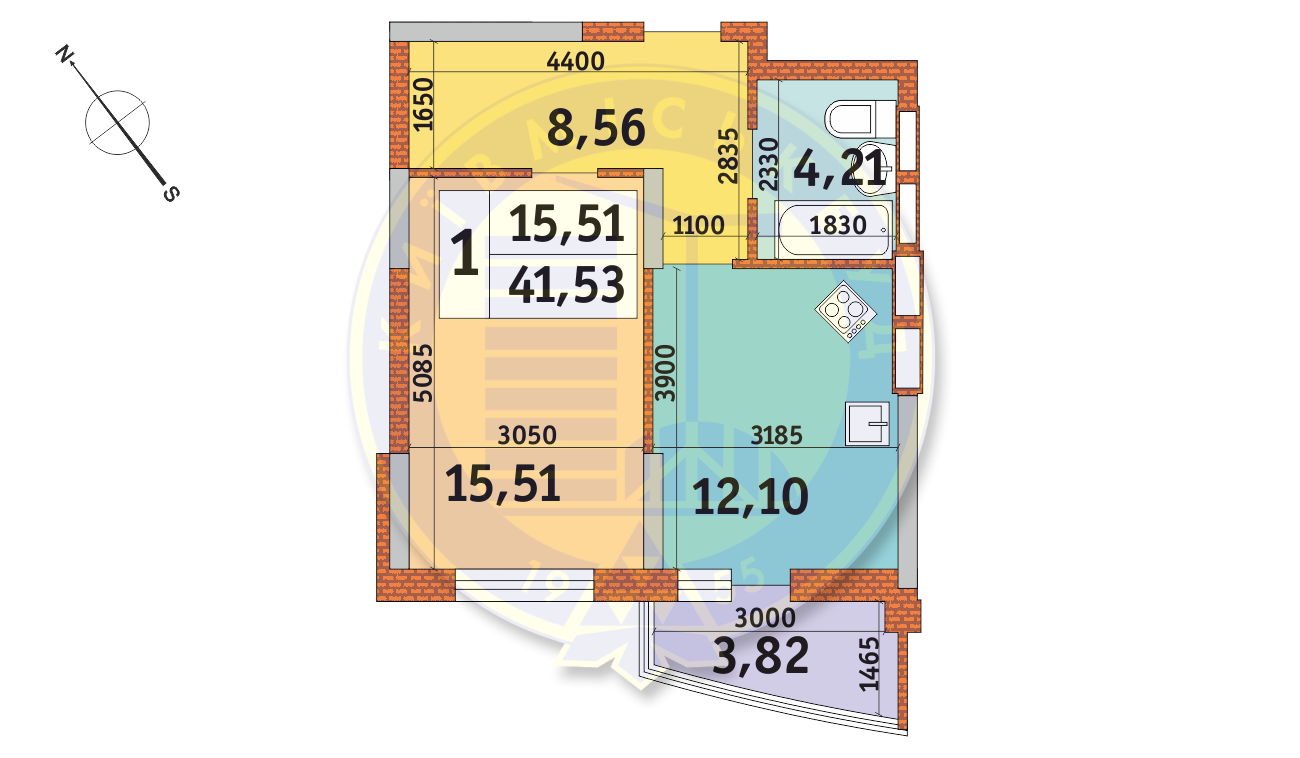 1-комнатная 41.53 м² в ЖК Медовый от 21 855 грн/м², Киев