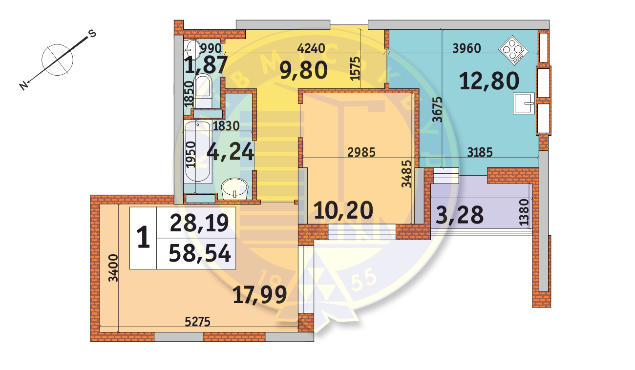 2-кімнатна 58.54 м² в ЖК Медовий від 21 500 грн/м², Київ