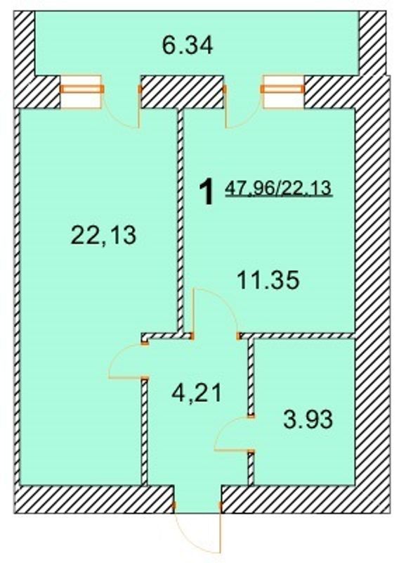 1-комнатная 47.96 м² в ЖК Лелека от 16 000 грн/м², г. Борисполь