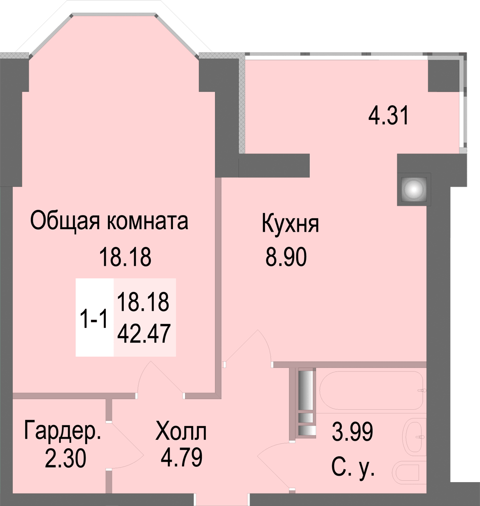 1-комнатная 42.47 м² в ЖК Софиевская сфера от 21 000 грн/м², с. Софиевская Борщаговка