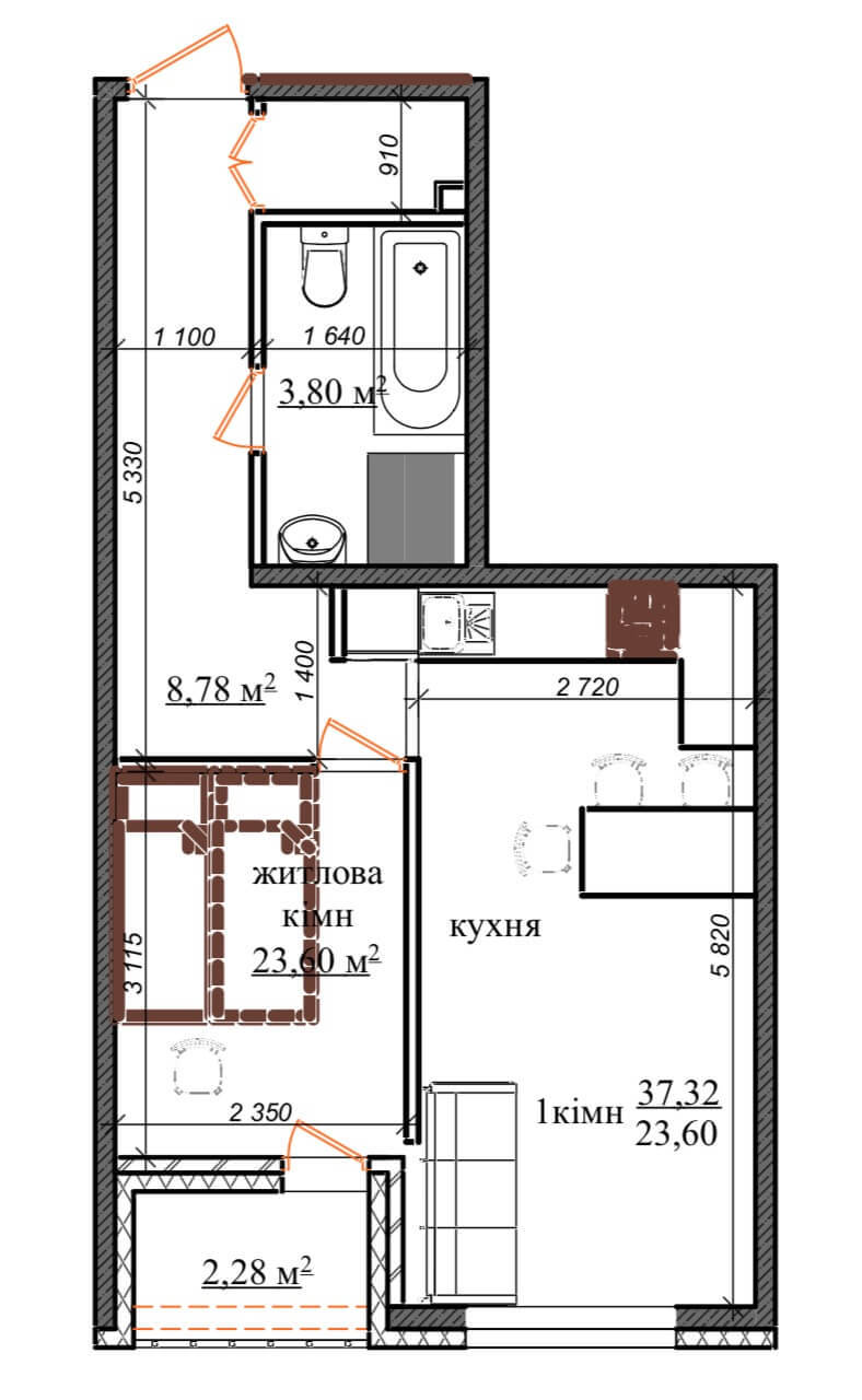 1-кімнатна 37.32 м² в ЖК Грюнвальд від 19 800 грн/м², Київ