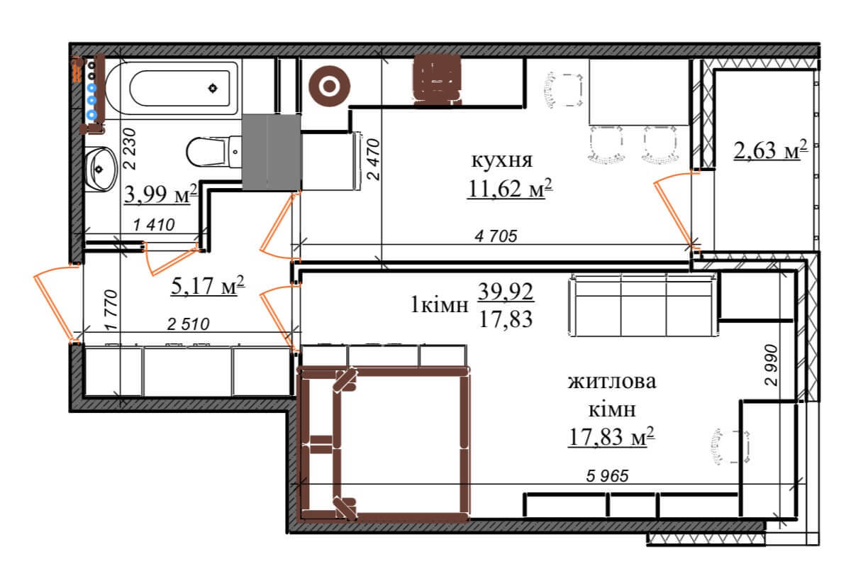 1-кімнатна 39.92 м² в ЖК Грюнвальд від 19 800 грн/м², Київ