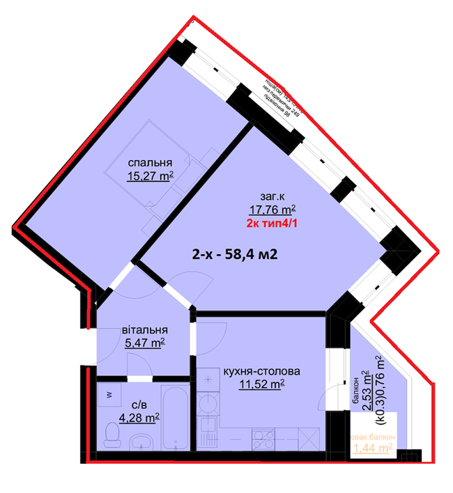 2-комнатная 58.4 м² в ЖК Набережный от 25 000 грн/м², г. Белая Церковь