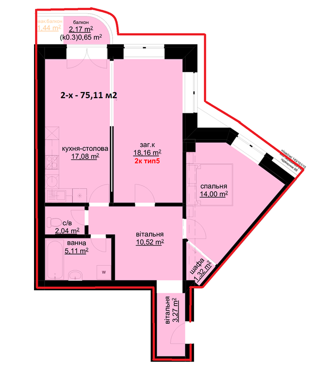 2-кімнатна 75.11 м² в ЖК Набережний від 25 000 грн/м², м. Біла Церква