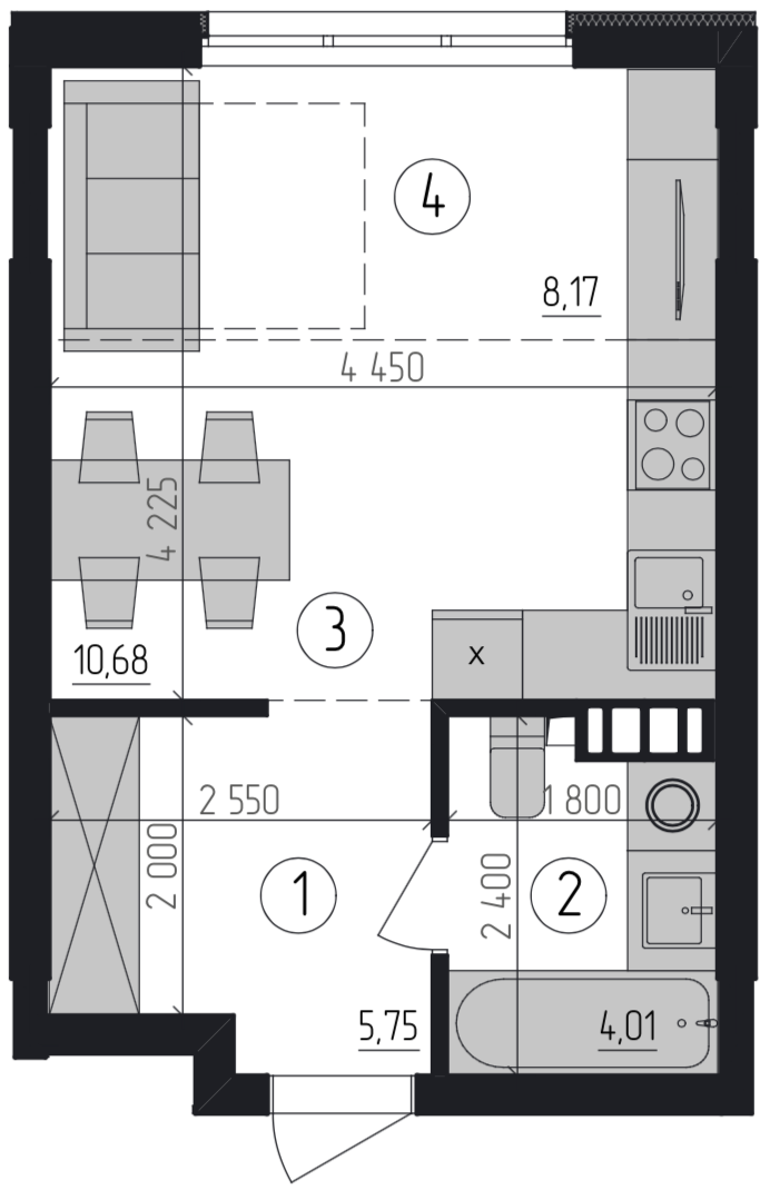 Смарт 28.61 м² в ЖК Район-2 от застройщика, Киев