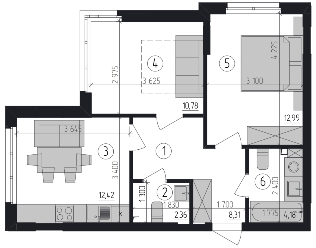 2-кімнатна 51.04 м² в ЖК Район-2 від забудовника, Київ