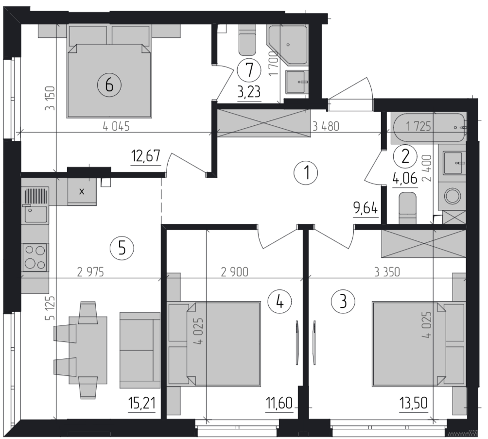 3-кімнатна 69.91 м² в ЖК Район-2 від забудовника, Київ