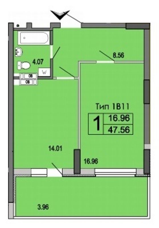 1-кімнатна 47.56 м² в ЖК River House від 15 200 грн/м², м. Українка