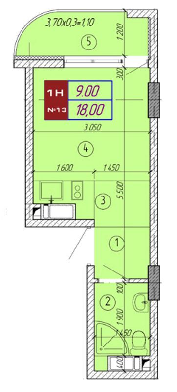 1-комнатная 18 м² в ЖК Вектор от застройщика, Киев