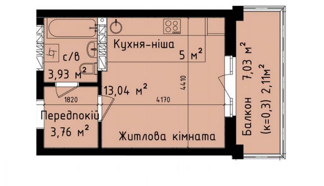 1-комнатная 27.95 м² в ЖК Днепровский от 45 000 грн/м², Киев