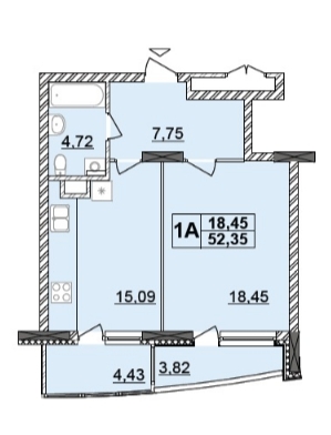1-комнатная 52.35 м² в ЖК Кассиопея от застройщика, Киев