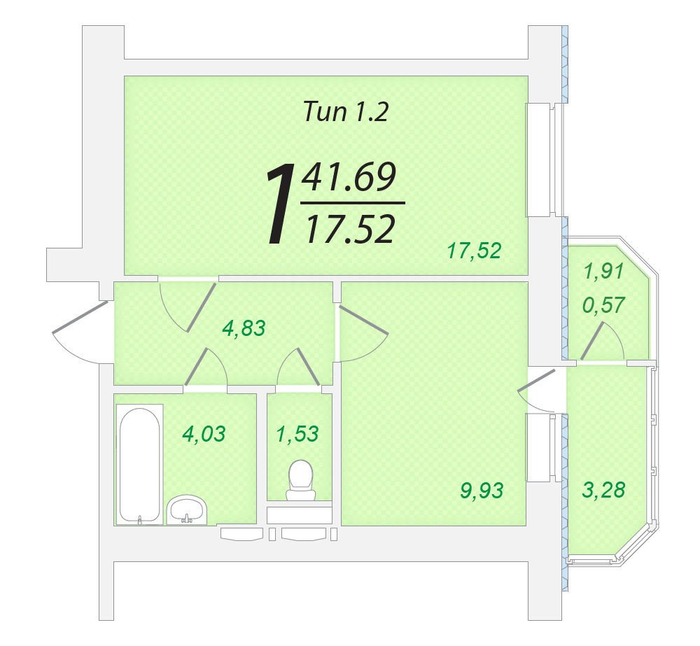 1-комнатная 41.69 м² в ЖК Лисовый-2 от застройщика, Киев