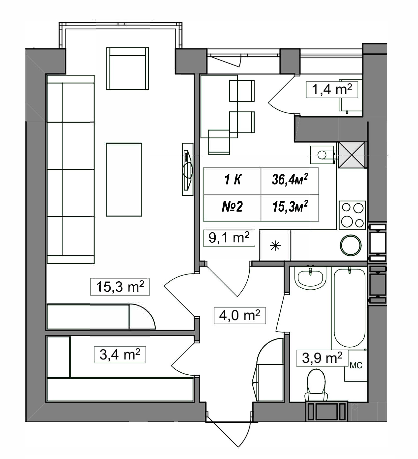 1-кімнатна 36.4 м² в ЖК Гудвіл від забудовника, с. Хотів