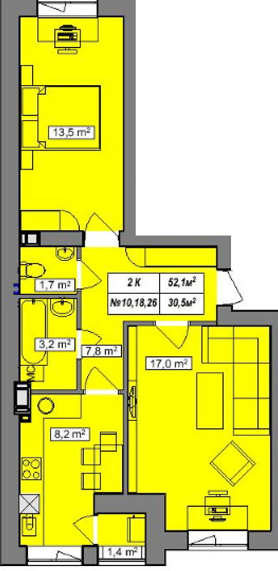 2-кімнатна 52.1 м² в ЖК Гудвіл від 14 000 грн/м², с. Хотів