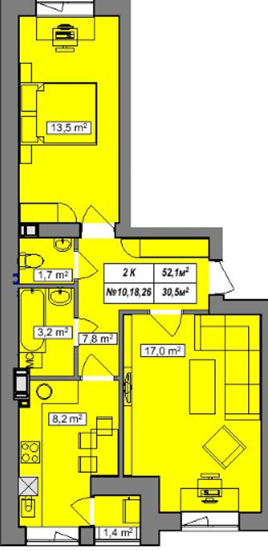 2-комнатная 52.1 м² в ЖК Гудвил от 14 000 грн/м², с. Хотов