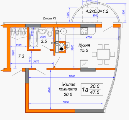 1-комнатная 47.5 м² в ЖК Атриум от застройщика, г. Ирпень