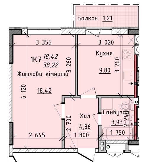 1-комнатная 38.22 м² в ЖК Киевские Зори от застройщика, г. Вышгород