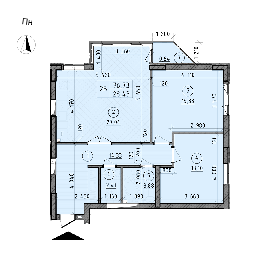 2-комнатная 76.73 м² в ЖК Зенит от 24 000 грн/м², г. Вышгород