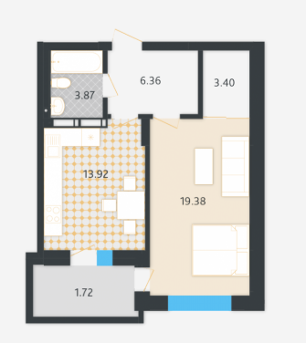 1-комнатная 48.43 м² в КД LA MANCHE от 79 250 грн/м², Киев