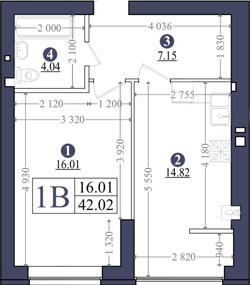 1-кімнатна 42.02 м² в ЖК Емоція від 16 000 грн/м², с. Хотів