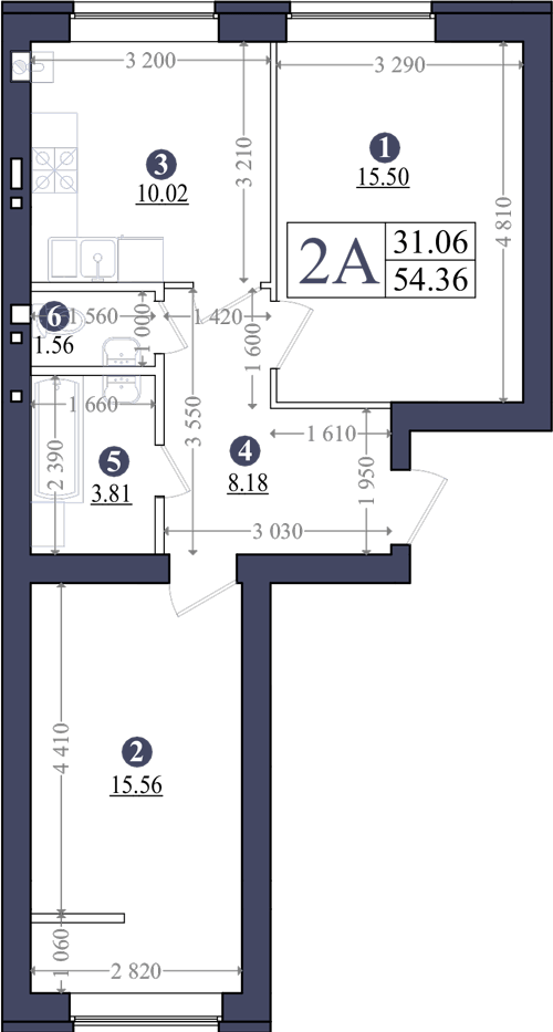 2-комнатная 54.96 м² в ЖК Эмоция от застройщика, с. Хотов