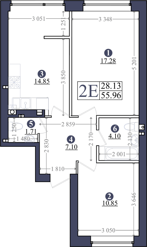 2-кімнатна 55.96 м² в ЖК Емоція від 15 700 грн/м², с. Хотів