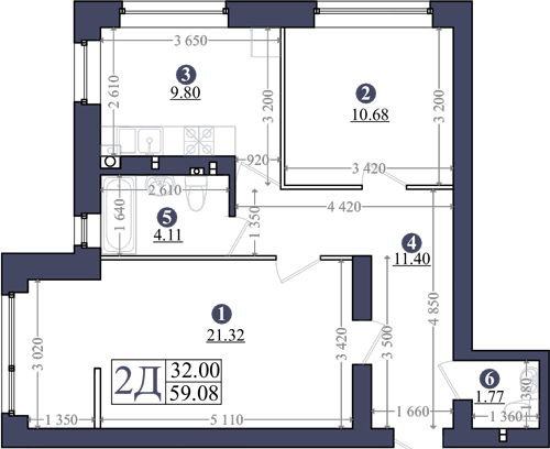 2-комнатная 59.08 м² в ЖК Эмоция от застройщика, с. Хотов