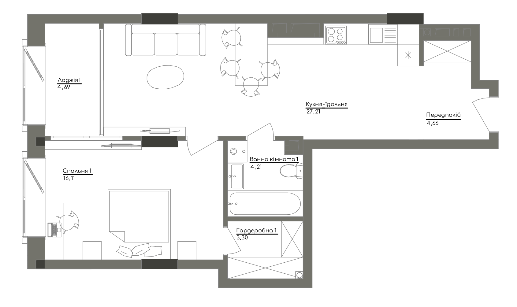 1-комнатная 60.18 м² в ЖК Washington Concept House от 72 690 грн/м², Киев