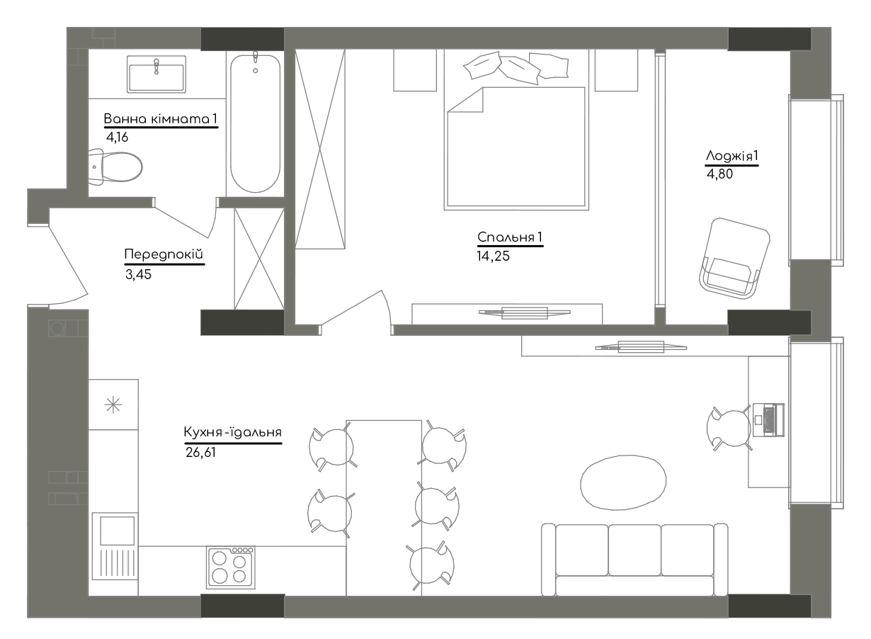 1-кімнатна 53.27 м² в ЖК Washington Concept House від 59 948 грн/м², Київ