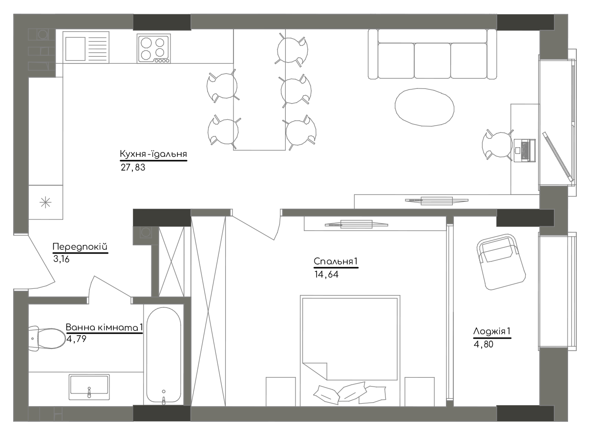 1-кімнатна 55.14 м² в ЖК Washington Concept House від 49 451 грн/м², Київ