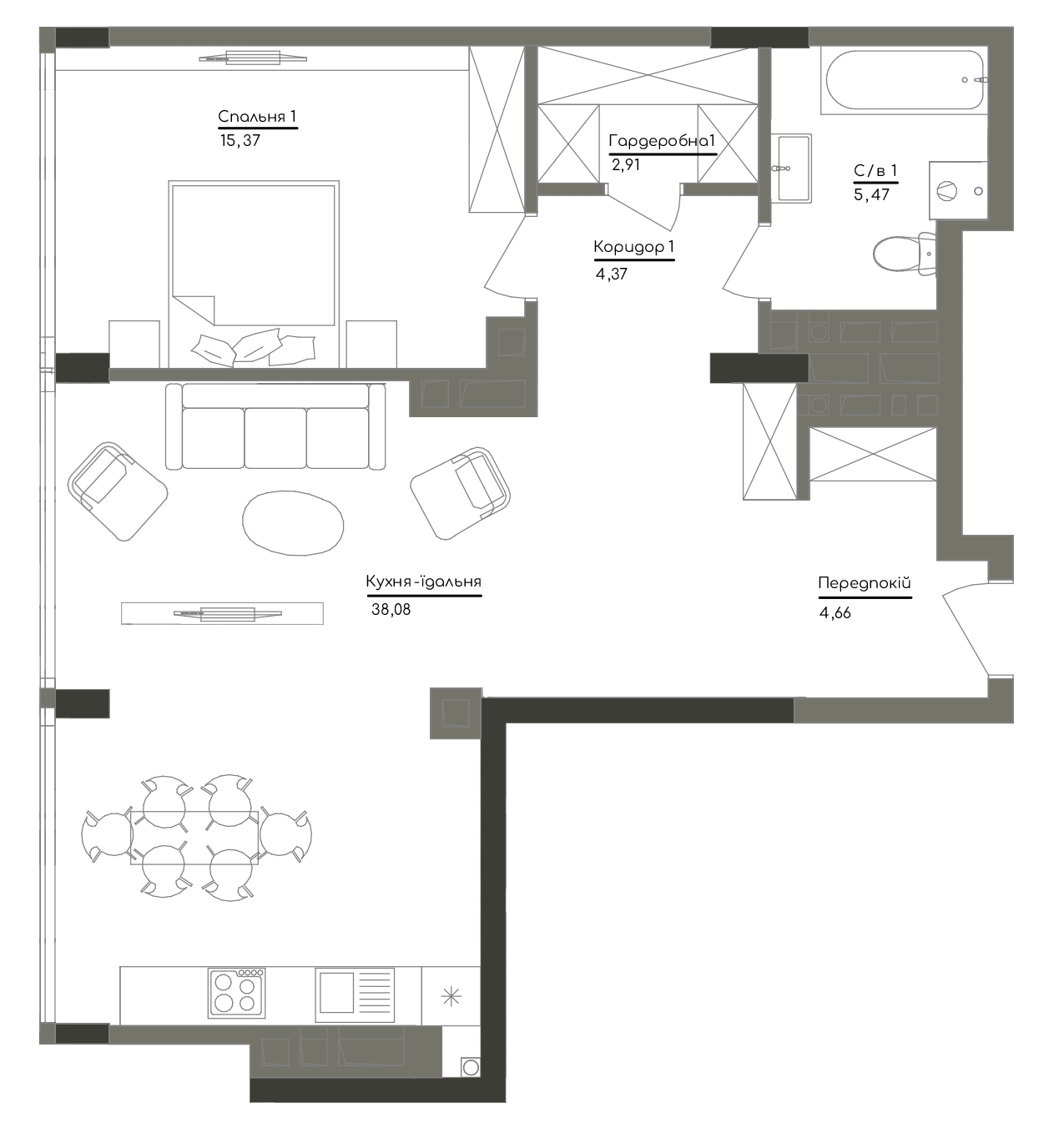 1-кімнатна 70.86 м² в ЖК Washington Concept House від 72 690 грн/м², Київ