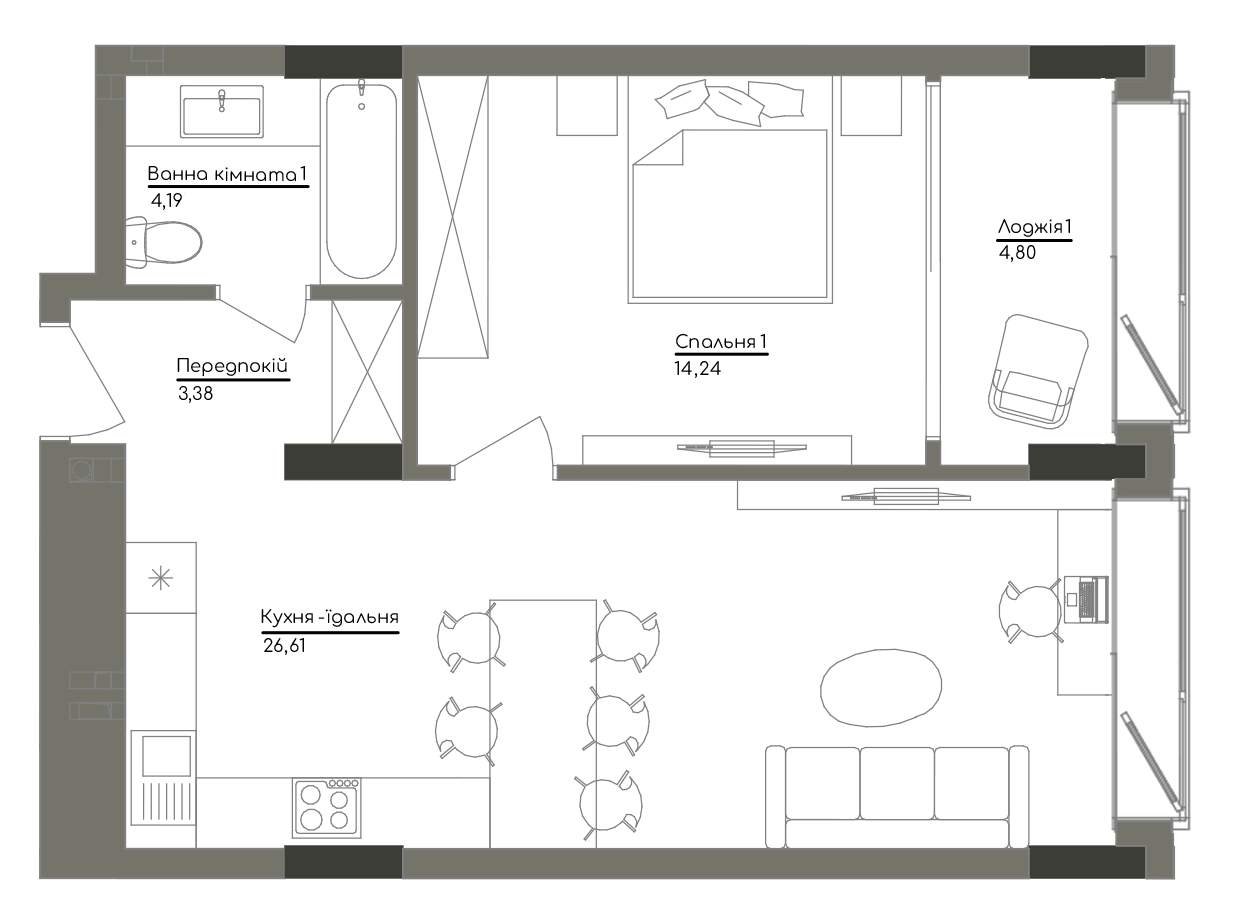 1-кімнатна 53.22 м² в ЖК Washington Concept House від 72 690 грн/м², Київ