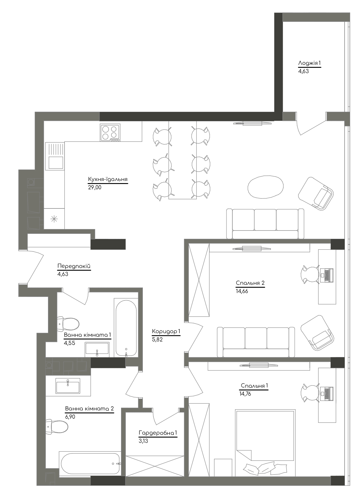 2-кімнатна 88.08 м² в ЖК Washington Concept House від 49 200 грн/м², Київ