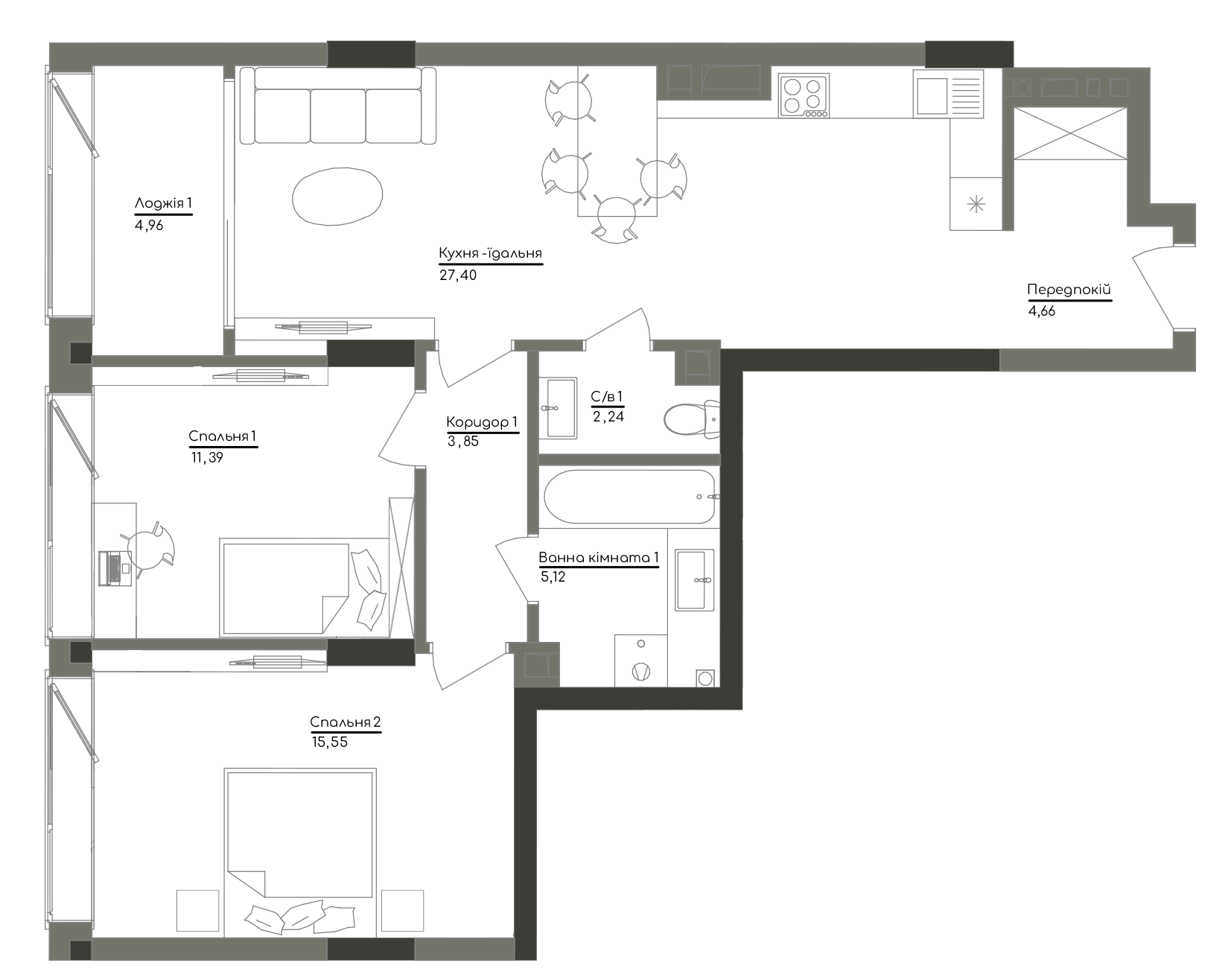 2-кімнатна 75.15 м² в ЖК Washington Concept House від 63 973 грн/м², Київ