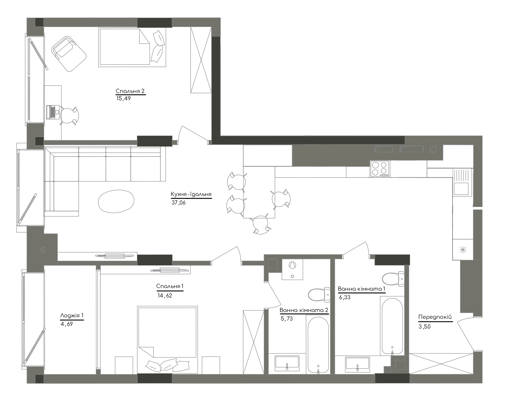 2-комнатная 87.42 м² в ЖК Washington Concept House от 66 200 грн/м², Киев