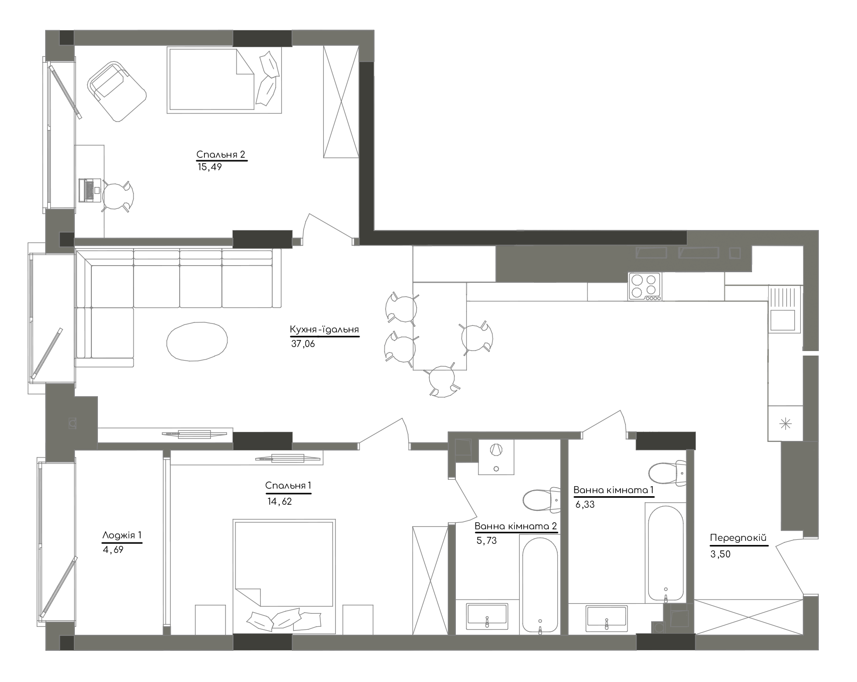 2-кімнатна 87.42 м² в ЖК Washington Concept House від 63 973 грн/м², Київ