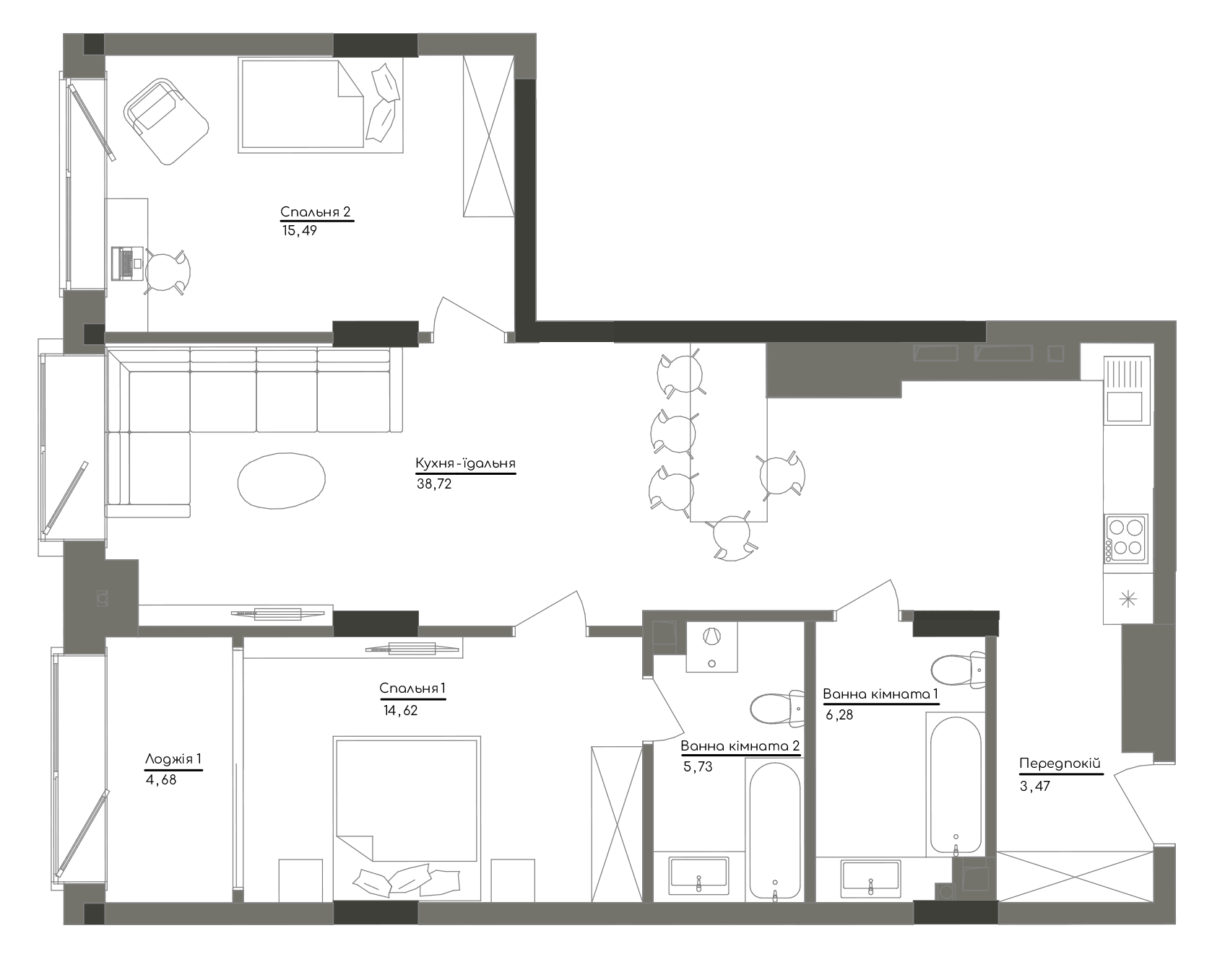 2-комнатная 88.99 м² в ЖК Washington Concept House от 49 200 грн/м², Киев