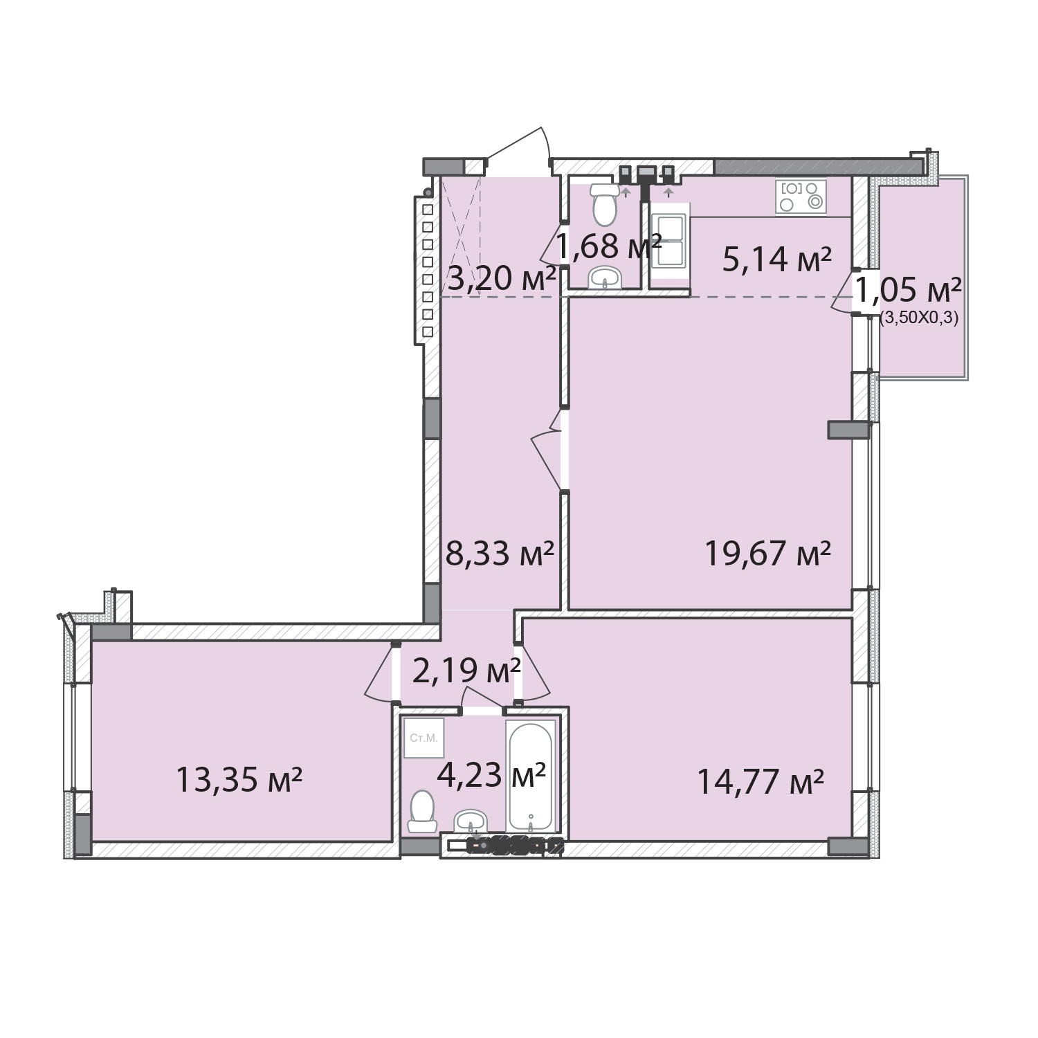 3-кімнатна 73.61 м² в ЖК Лавандовий від 15 700 грн/м², м. Бровари