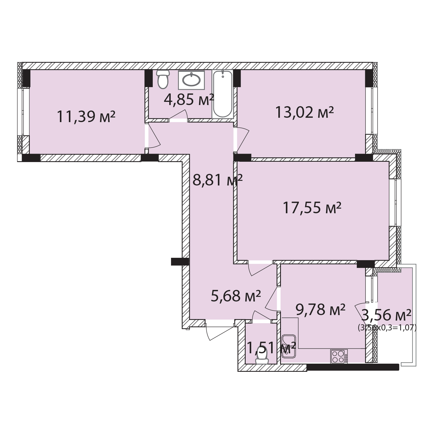 3-кімнатна 73.66 м² в ЖК Лавандовий від 15 700 грн/м², м. Бровари