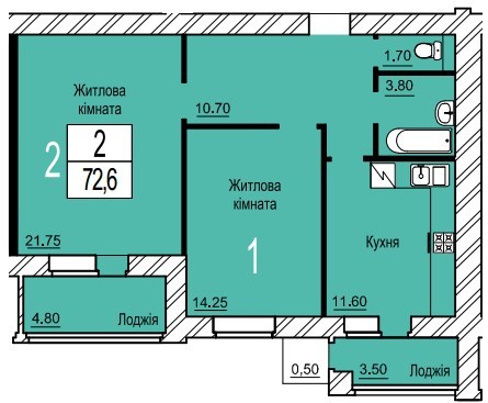2-кімнатна 72.6 м² в ЖК Зелений від 17 500 грн/м², м. Біла Церква