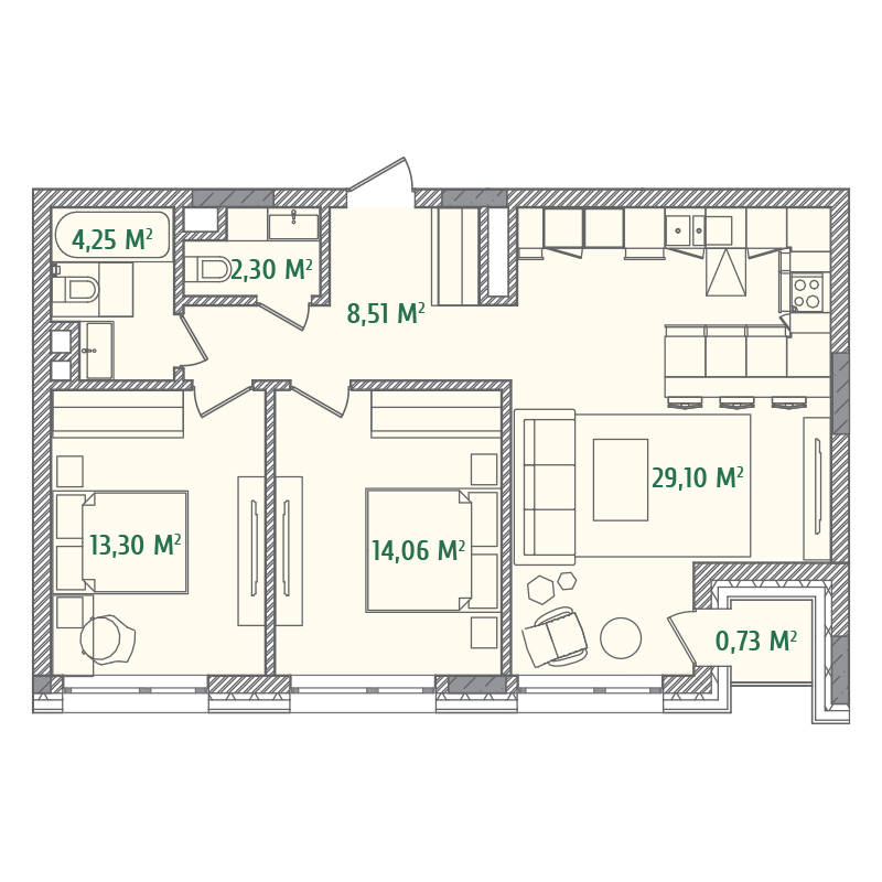 2-кімнатна 72.27 м² в ЖК Illinsky House від 50 655 грн/м², Київ