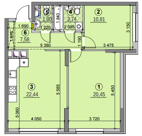 2-комнатная 66.59 м² в ЖК Галактика от 23 050 грн/м², Киев